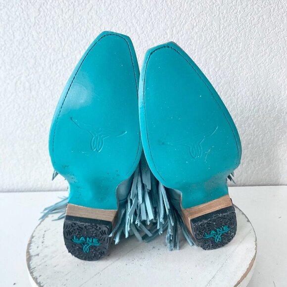 Lane SENITA FALLS Womens Cowboy Bootie 7.5 Blue Fringe Western Short Cowgirl - Picture 8 of 11